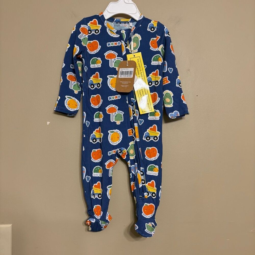 Angel Dear My Funny Valentine Blue 2 Way Zipper Footie Bamboo NWT 3-6M Unisex